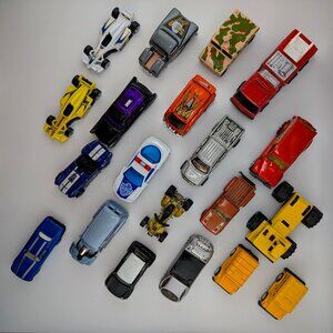Bundle of 19 Diecast Toy Cars – Fire Trucks, Race Cars, Police & More!